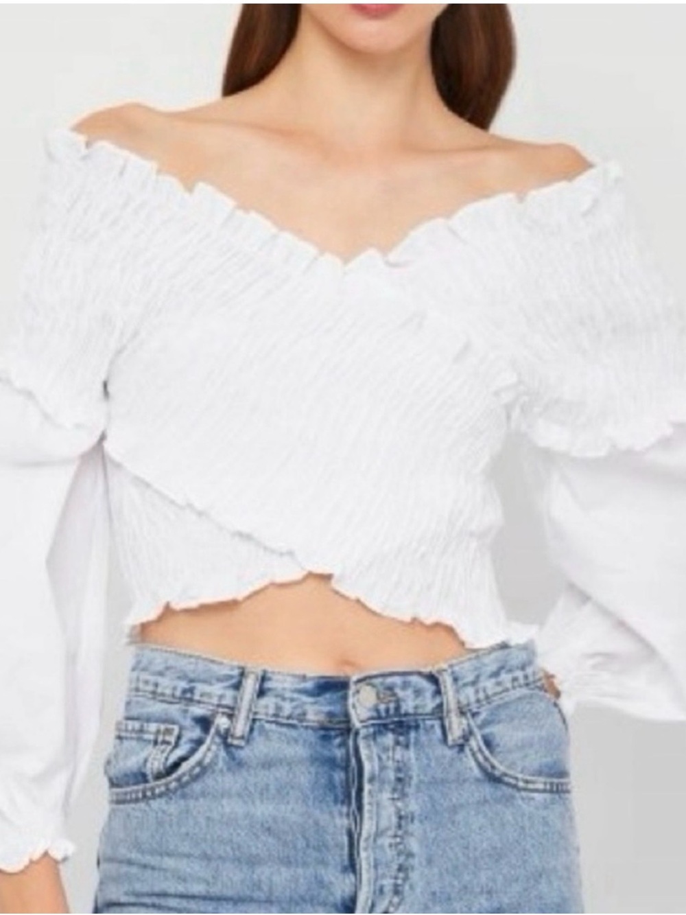 Zara White Smocked Off Shoulder Crop Top - Picture 2 of 10